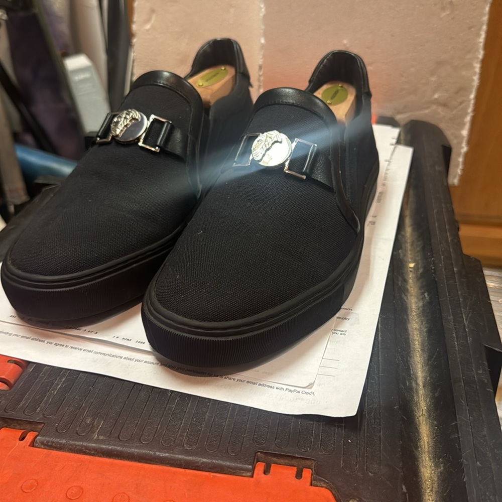 Versace collection slip on neoprene loafer, pre owned, size 8.5m. Black